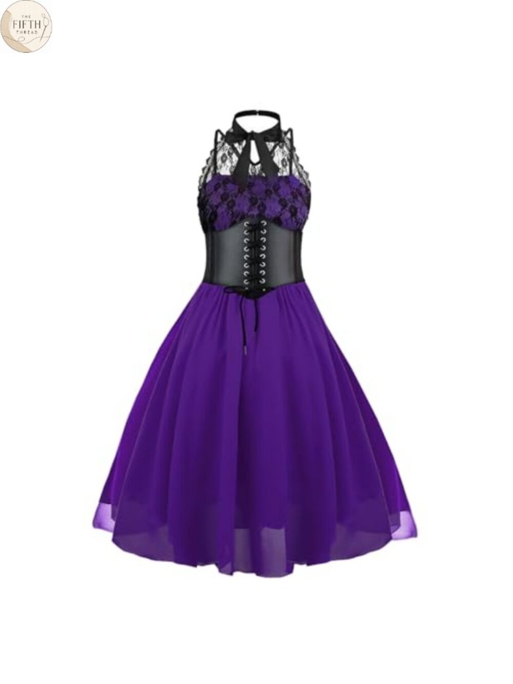 Gothic Lace Halter Corset Dress Sleeveless A-Line Renaissance Cosplay